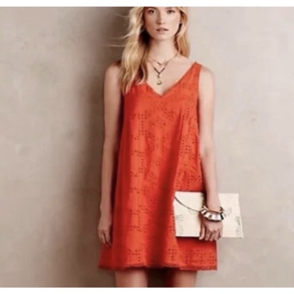 Maeve Red Eyelet V-Neck Mini Dress